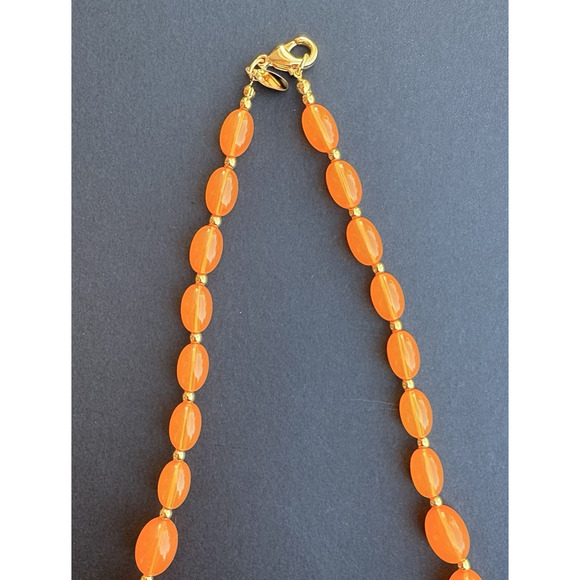 Vintage Joan Rivers Orange Acrylic Lucite Necklace Graduated Bead Gold Tone 32" - Picture 5 of 7